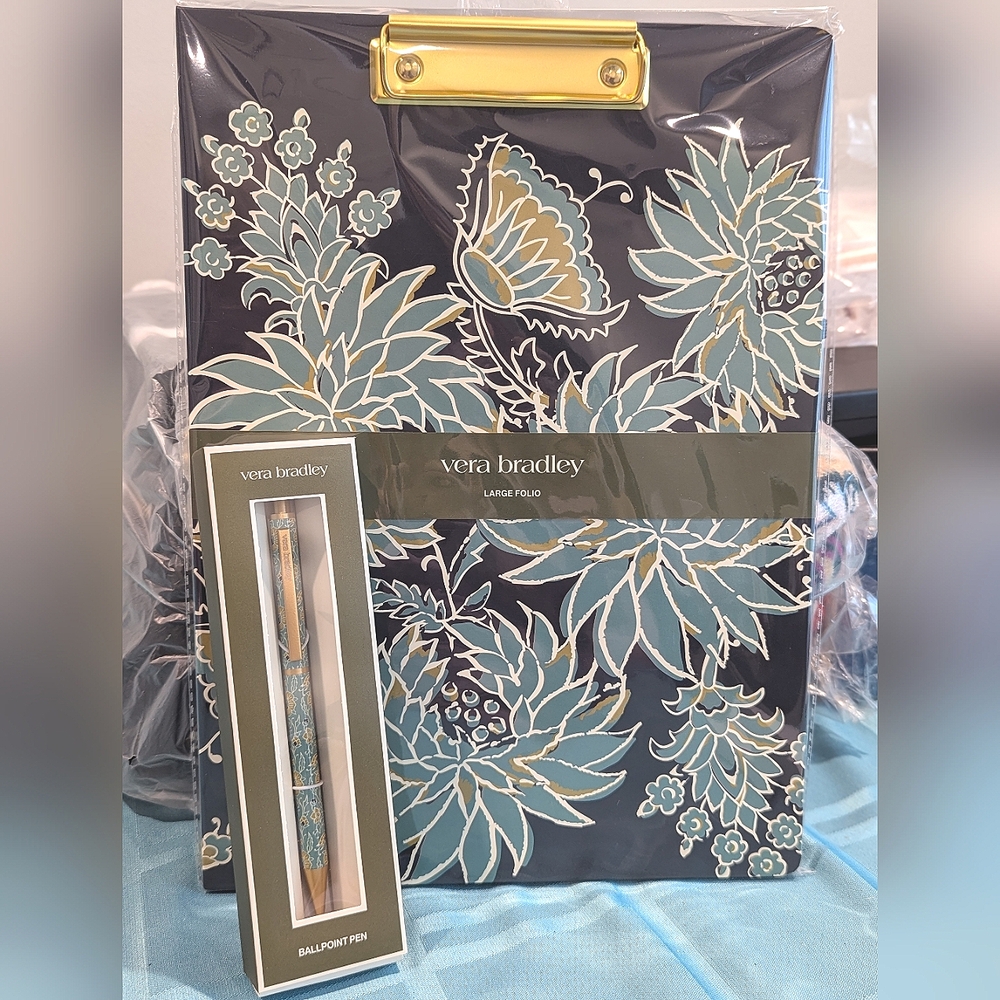 🆕VERA BRADLEY Floral Blue/Green Pad Folio w/BONUS PEN!